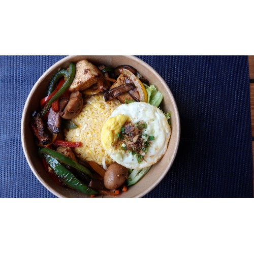 Fresh Viet Fibre Bowl : Tofu Mushroom with Fried Konnyaku Rice & Egg (Vegetarian)